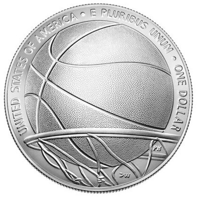 USA BASKETBALL HALL OF FAME $1 One Dollar Silver Coin Concave Convex Shaped 2020 Uncirculated